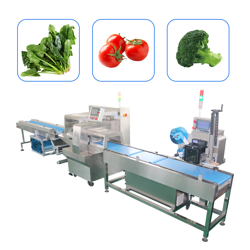 蔬菜包装机 果蔬托盒包装机自动识别蔬菜长短称重 蔬菜保鲜膜包装